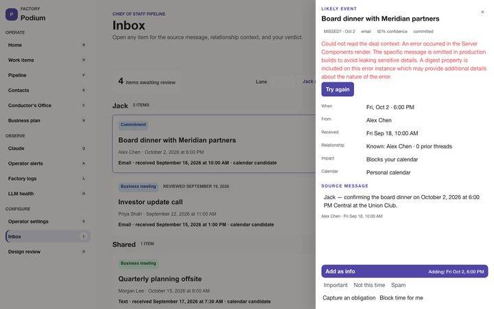 Inbox in Engineering Calm (sample data)