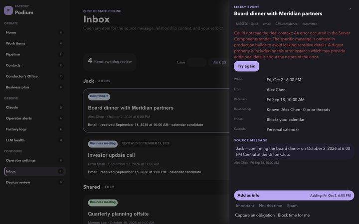 Inbox in Night Console (sample data)