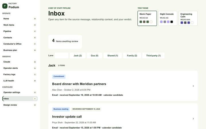 Orchard Ledger, Inbox (sample data)