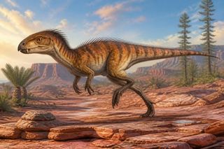 Lycorhinus angustidens life restoration, sprinting across the Early Jurassic red beds of South Africa
